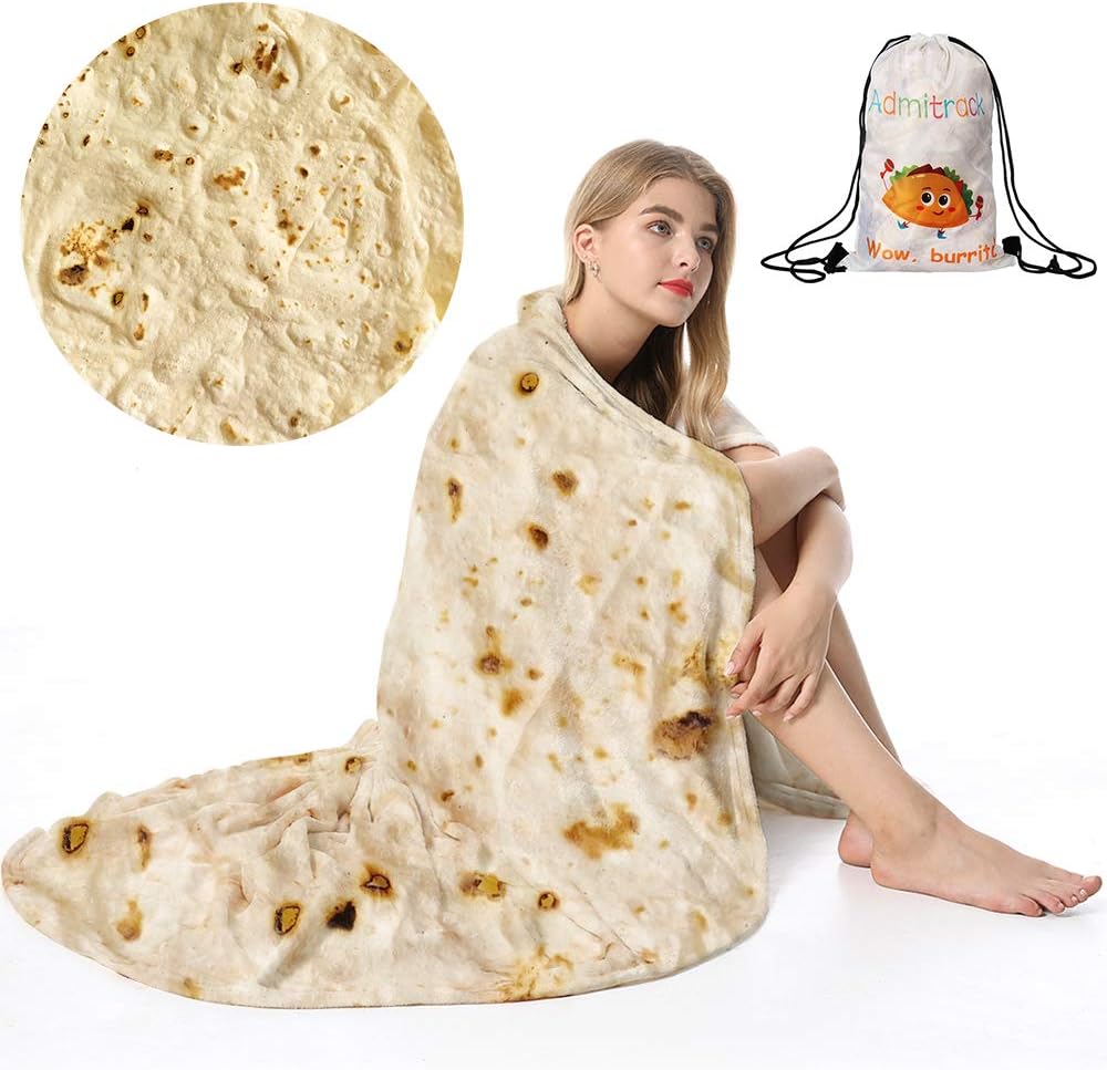 Admitrack Tortilla Blanket, Funny Realistic Round Burrito Throw for Adults & Kids (Double Sided)